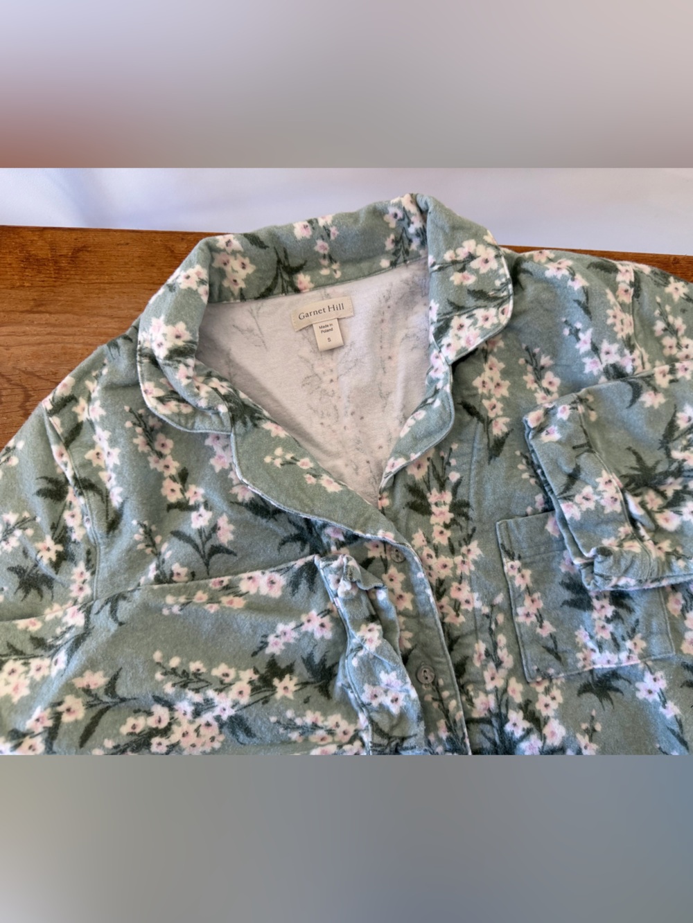 Garnet Hill Flannel Pajama PJ Top Shirt Organic Cotton Green Floral Women’s S - Picture 10 of 10